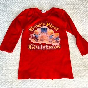 Vintage Devknit Red Baby’s First Christmas Long Sleeve T-Shirt 24 Months